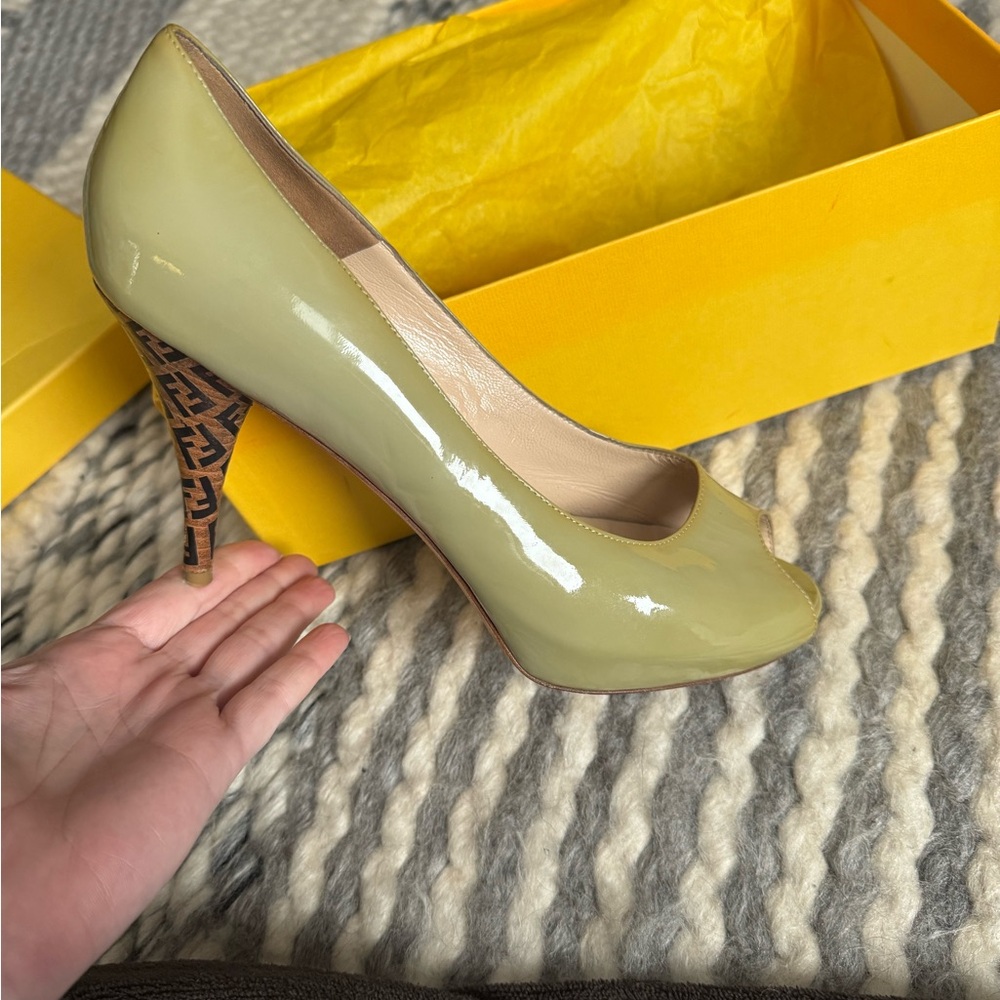 Fendi Olive Peep-Toe Heels